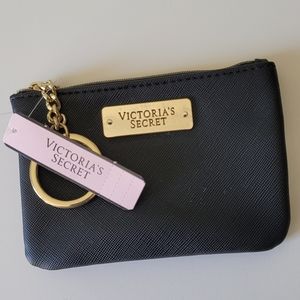 Victoria's Secret 3 1/2" x 5" Wallet with Keyring in Black and Gold